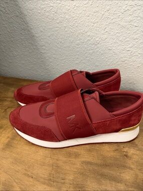 Michael Kors Garnet Red Slip-On Sneakers with Gold Accent size 9.5 M